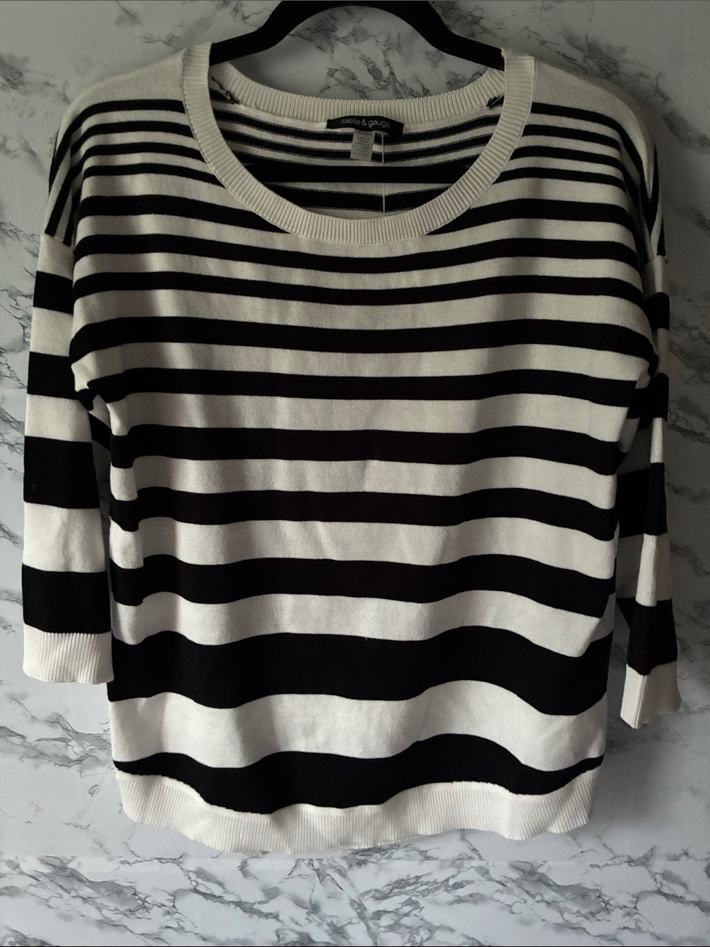 Cable & Gauge M Black and White Striped Knit Tunic